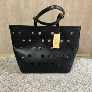 NWT Michael Kors Eliza Open Tote Bag Transparencies Color Black Large Travel